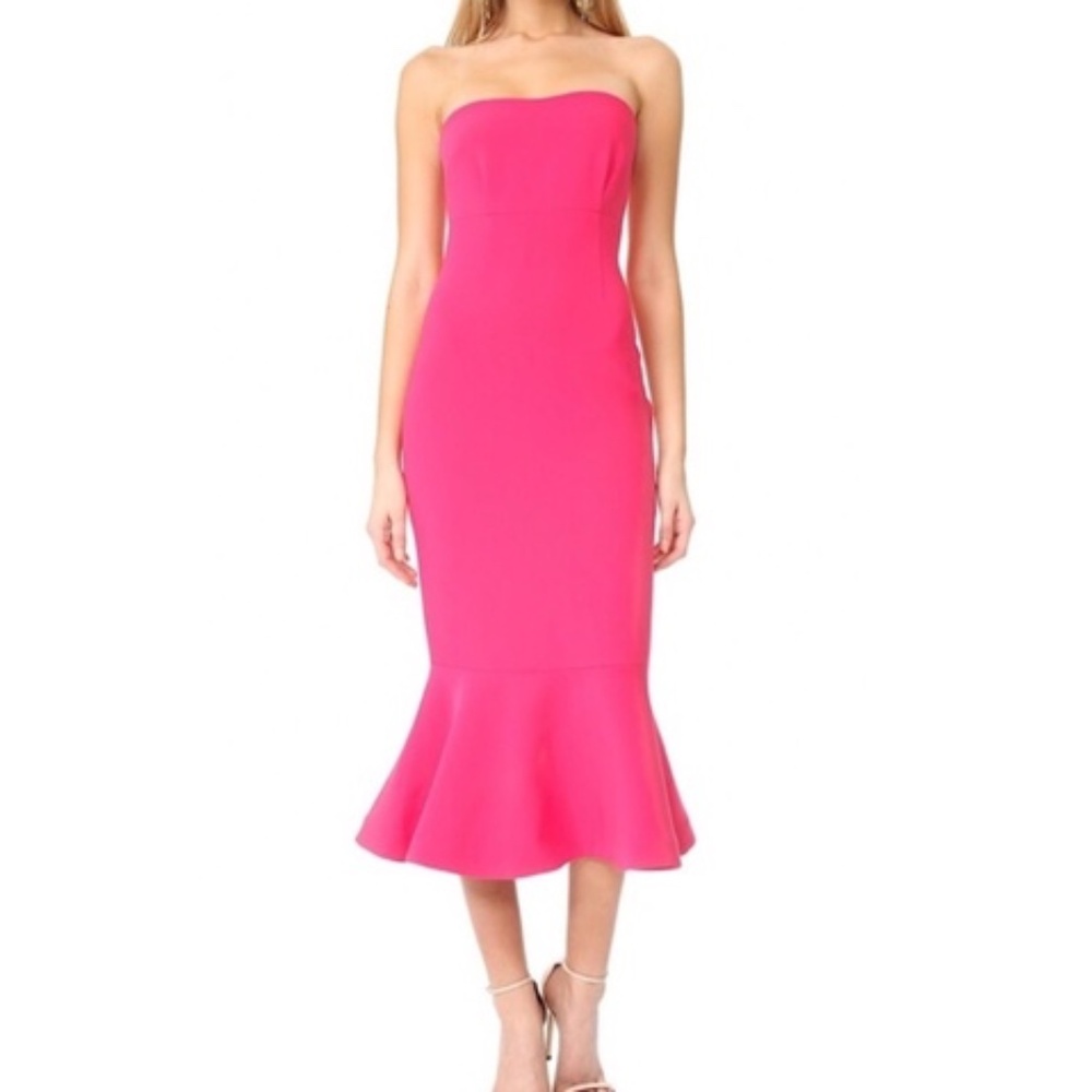 Cinq A Sept Luna Strapless Ruffle Midi Dress Bright Pink Size 0